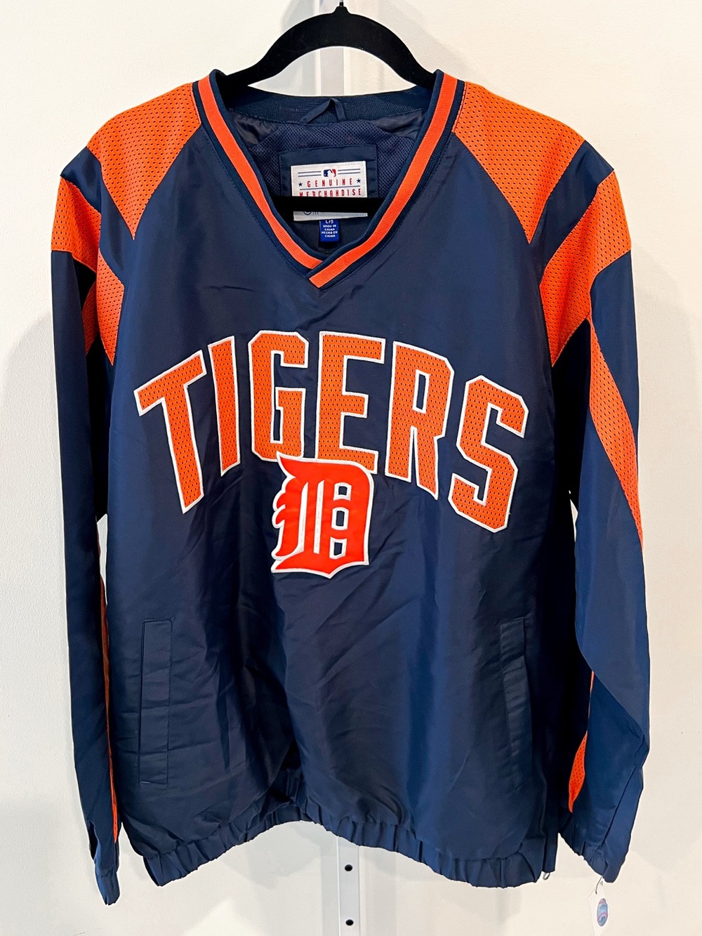 NWT Detroit Tigers Blue and Orange Pullover Team Windbreaker Jacket Mens Large